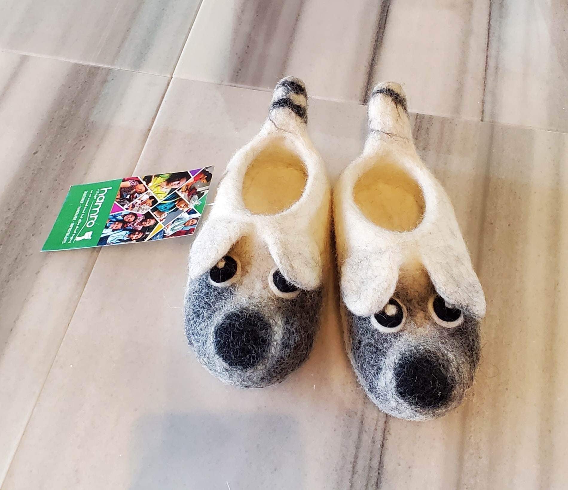 KIDS RACCON SLIPPERS FELT FAIR TRADE