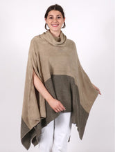 Load image into Gallery viewer, TURTLENECK SIDE SLIT TWO TONE PONCHO CP11733
