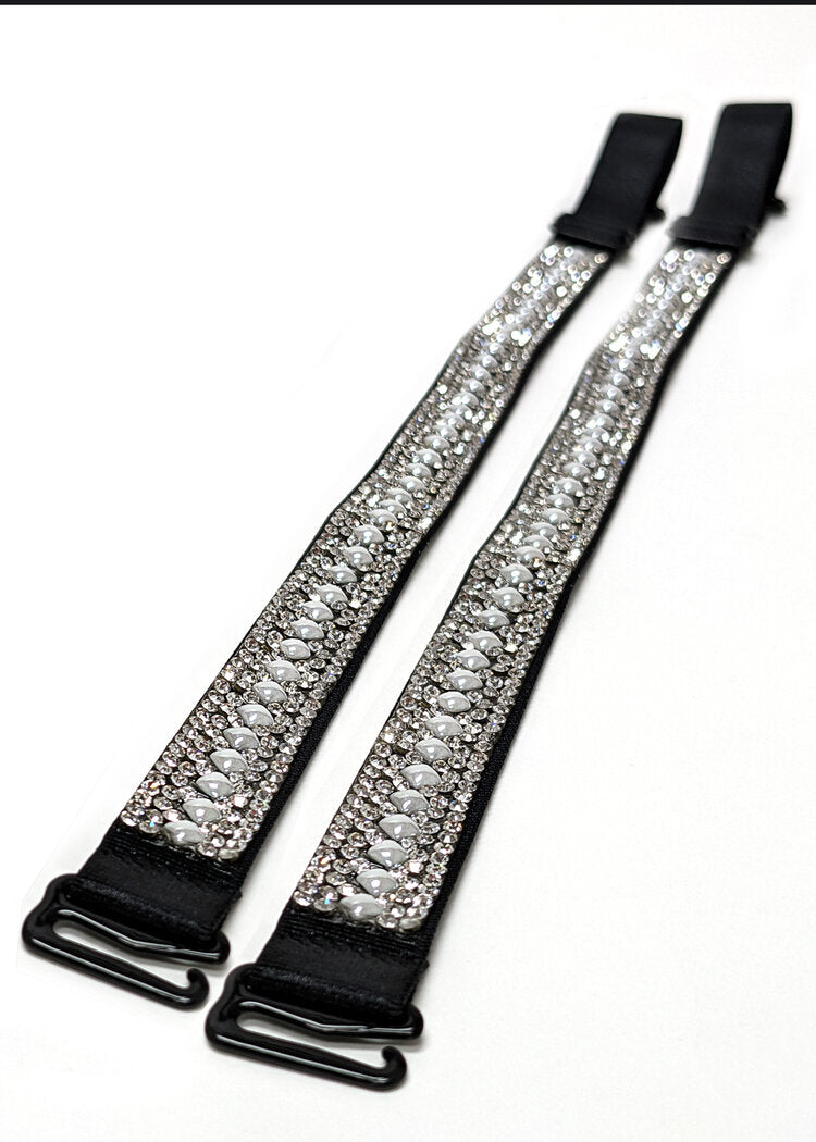Glus Women Spandex Rhinestone(Faux Diamond) Studded Glittery Bra Straps,Size-Free,1  Pair,Size: Free (Free Size, Black) : : Clothing & Accessories