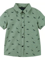 Load image into Gallery viewer, KNIT SHIRT &amp; SHORT - LGT GREEN DINO*
