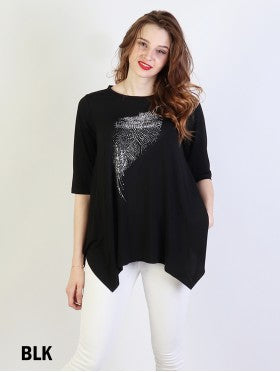 FEATHER TOP WITH RHINESTONES CL14601BLK
