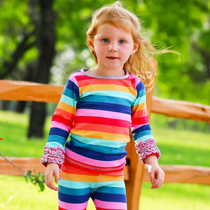 AnnLoren Girls Long Sleeve Rainbow Ruffle Layering T-shirt