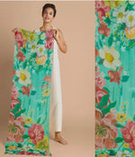 Load image into Gallery viewer, IMPRESSIONIST FLORAL LINEN SCARF TEAL
