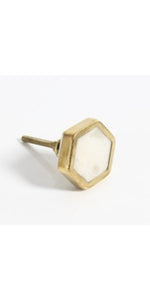 Hexagon Marble & Brass Knob - White