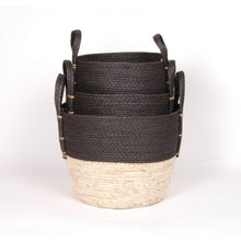 Load image into Gallery viewer, BLACK/NATURAL STRAW BASKET S/3
