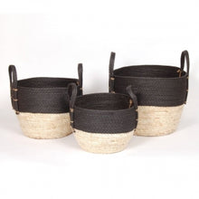 Load image into Gallery viewer, BLACK/NATURAL STRAW BASKET S/3
