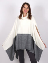 Load image into Gallery viewer, TURTLENECK SIDE SLIT TWO TONE PONCHO CP11733
