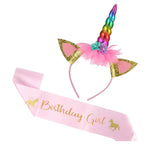 Load image into Gallery viewer, UNICORN HEADBAND AND BIRTHDAY GIRL BANNER
