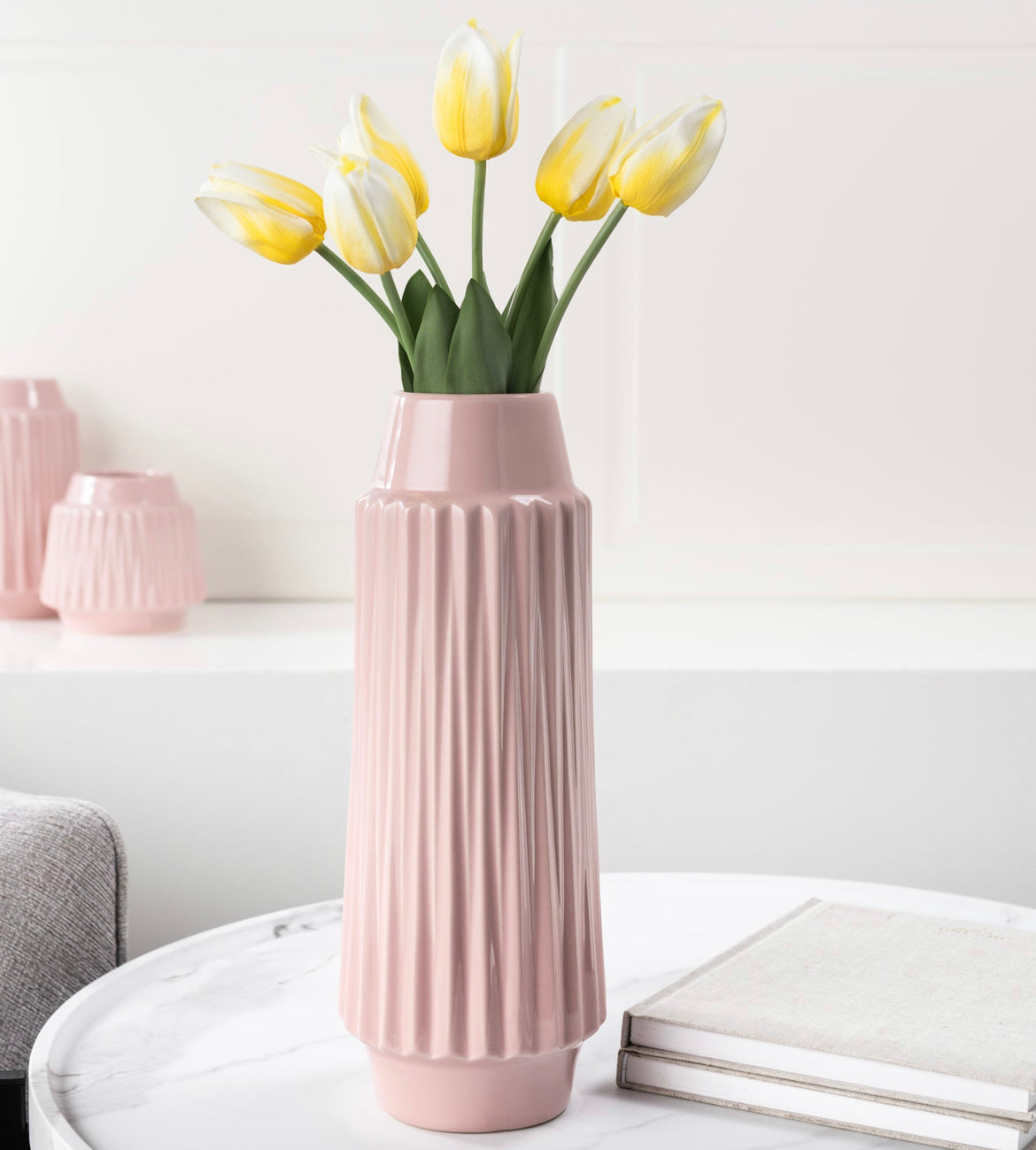 ELLA FACETED CERAMIC 14 ”VASE PINK