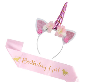 UNICORN HEADBAND AND BIRTHDAY GIRL BANNER