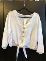 Load image into Gallery viewer, LINEN BOLERO TIE SHIRT WHITE
