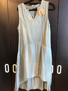 MADE IN ITALY LINEN DRESS 72642 ONE SIZE white,green,taupe