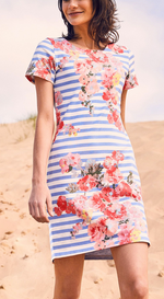 Load image into Gallery viewer, OTTIE BLUE STRIPPE FLORAL DRESS
