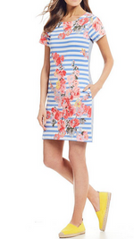 Load image into Gallery viewer, OTTIE BLUE STRIPPE FLORAL DRESS
