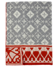 Load image into Gallery viewer, KLIPPAN RED GREY LAMBS WOOL BLANKET  130 X 180 CM

