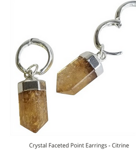 CITRINE FACETED POINT SILVER EARRINGS