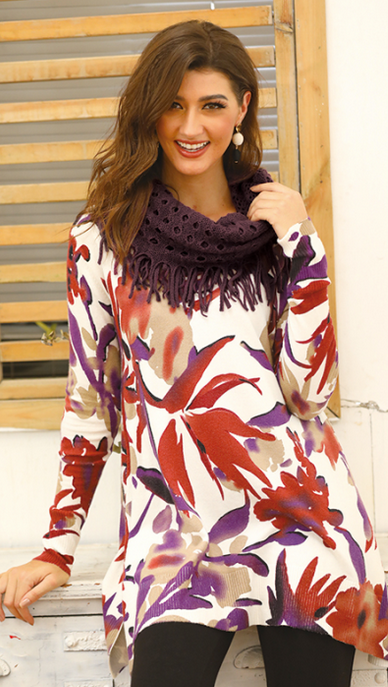FLORAL PRINT TUNIC WITH SCARF 303