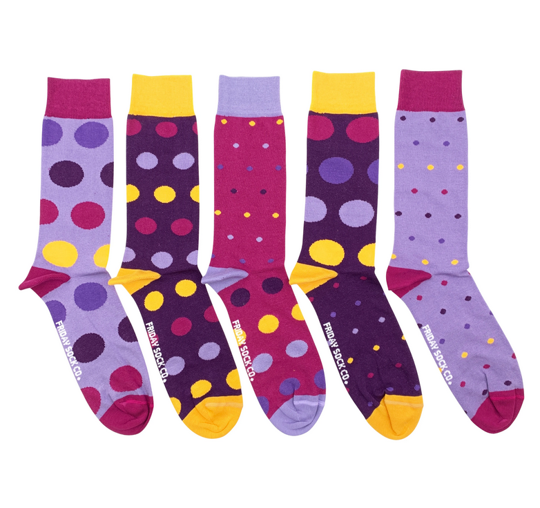 FRIDAY SOCKS BOX OF 5  - MENS PURPLE DOTS