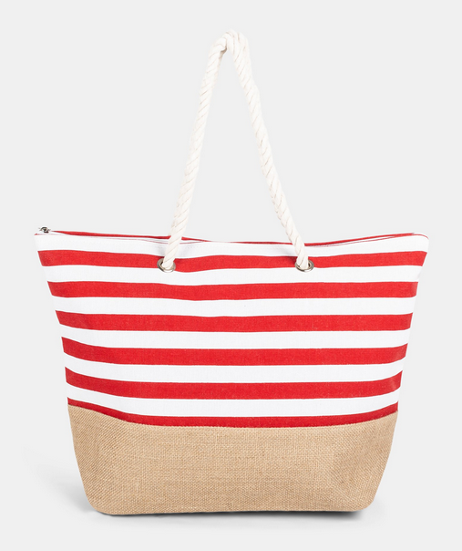 ALOHA TOTE BAG IN CANVAS RED STRIPE