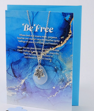 BE FREE GREETING CARD WITH GLASS NECKLACE