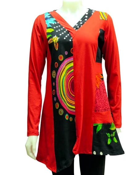 V NECK TUNIC HI-T1989-RD