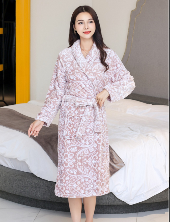 FLORAL PRINT HOUSE ROBE W/POCKETS HW1053