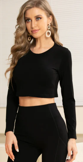 LONG SLEEVE CROP TOP BLACK BT-400 0S