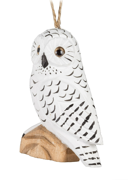SNOWY OWL CARVED ORNAMENT