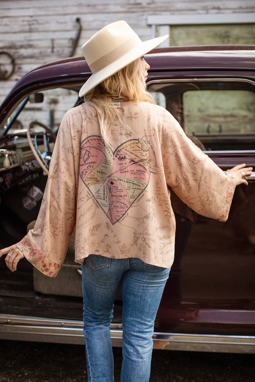 Market of Stars - Map of My Heart Cropped Bamboo Kimono Cardigan