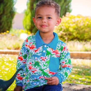 Toddler & Big Boys Long Sleeve Dinosaur Polo Shirt