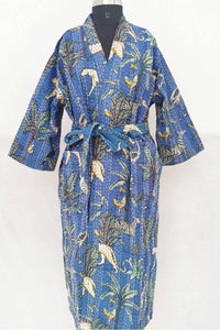 Women Reversible Long Kimono Jacket Kantha Stitch100%Cotton