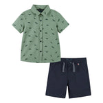 Load image into Gallery viewer, KNIT SHIRT &amp; SHORT - LGT GREEN DINO*
